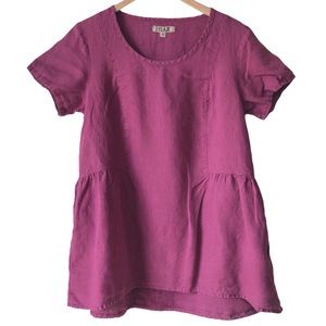 Flax linen peplum top burgundy S